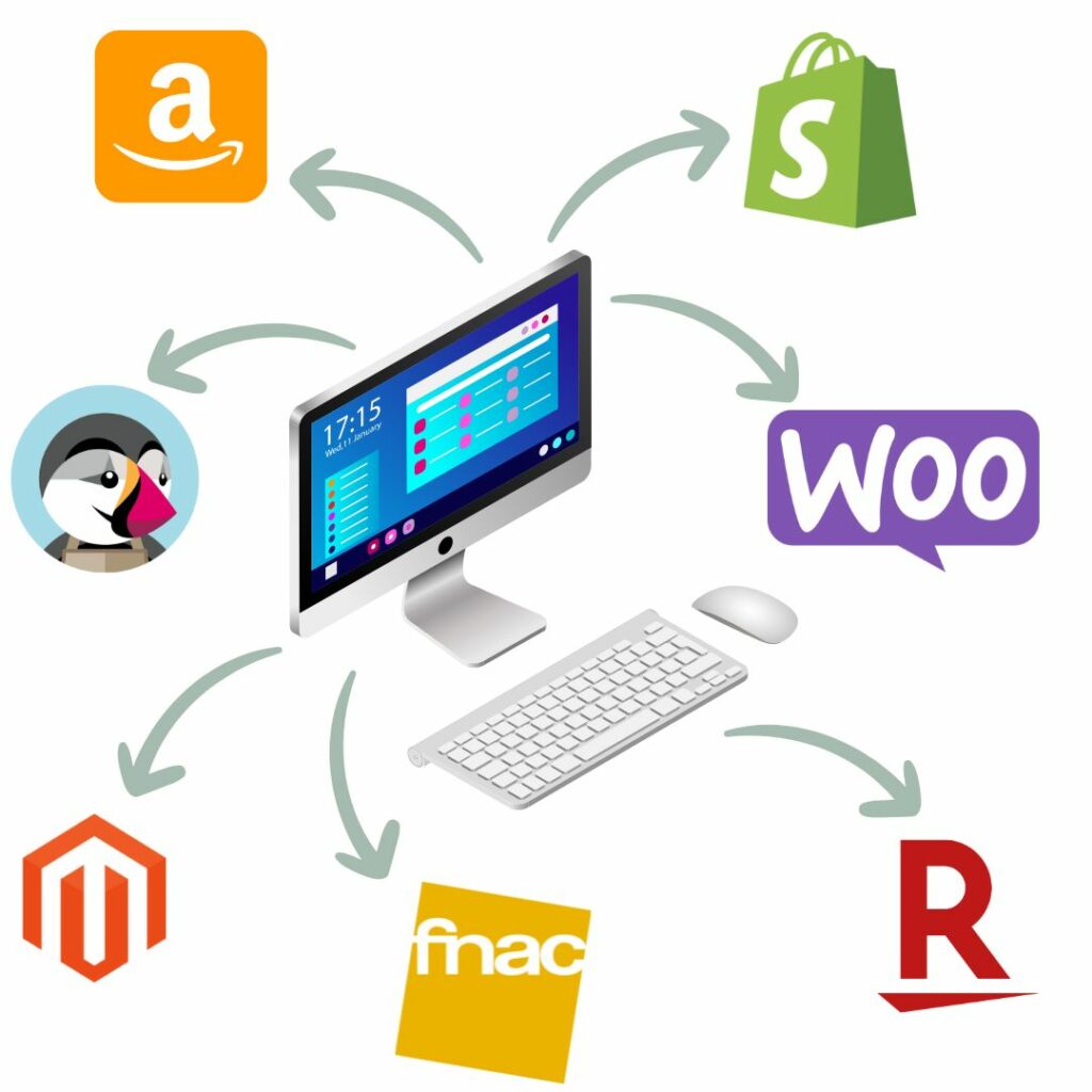 prestataire logistique e-commerce avec connexion boutique e-commerce rapide aux marketplace comme Shopify, Amazon, Prestashop, Woocommerce, Magento, Fnac, Rakuten